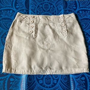 Cynthia Rowley Neutral Oatmeal Linen Button Front Daily Mini Skirt Size Small